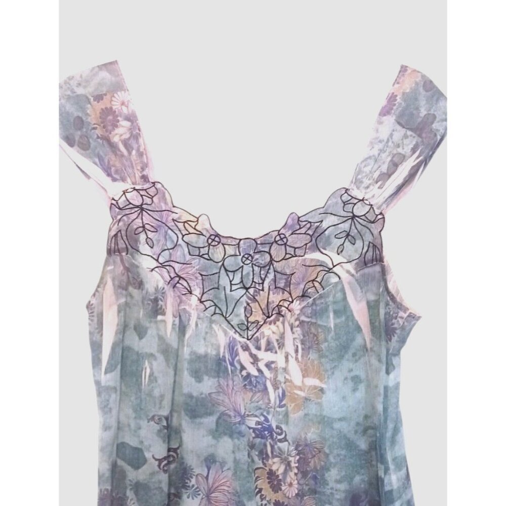 Y2K Mushka Tank Top S Lightweight Babydoll Embroidered Pastels Fairy - Picture 2 of 6
